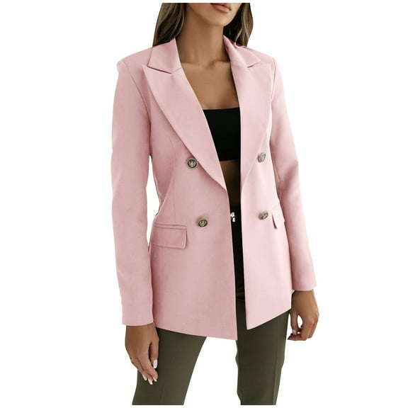 HAPIMO Women's Suit Jacket Lightweight Solid Double Breasted Blazer Jacket Fashion Business Casual Lapel Elegant Coat with Pockets Pink XL