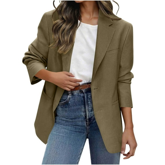 HAPIMO Women's Suit Jacket Long Sleeve Lapel Collar Cardigan Blazer Relaxed Fit Solid Pockets Button Blazer Business Office Work Blazer Khaki S