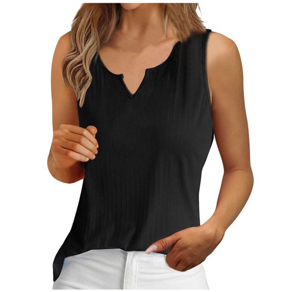 HAPIMO Women's Summer Tank Tops Button Comfy Camisole Casual Ribbed Camis Vest Sleeveless Shirts for Girls Solid Color Print Tops V-Neck Blouse Black