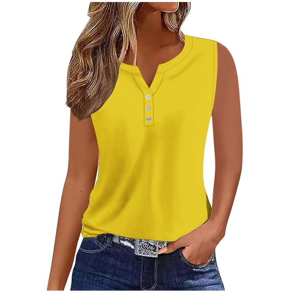 HAPIMO Women's Summer Tank Tops Colorblock Print Tops Tunic Ribbed Camisole Sleeveless Shirts for Girls Casual Cozy Camis V-Neck Blouse Sales Yellow XXL