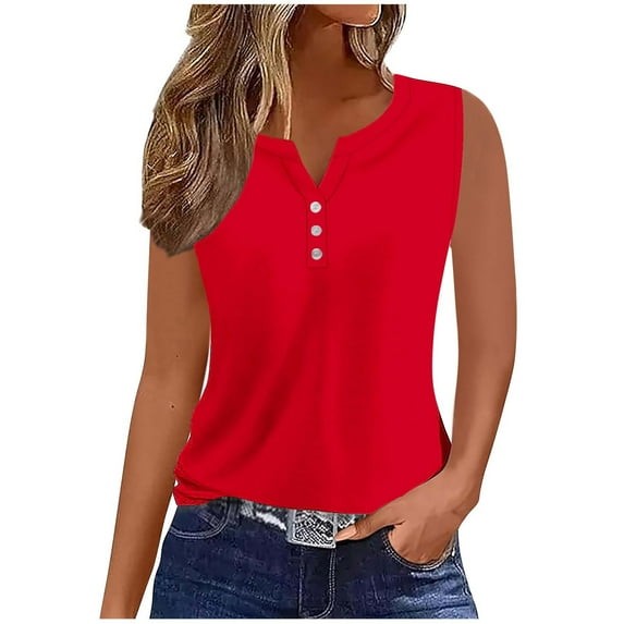 HAPIMO Women's Summer Tank Tops Colorblock Print Tops Tunic Ribbed Camisole Sleeveless Shirts for Girls Casual Cozy Camis V-Neck Blouse Sales Red S