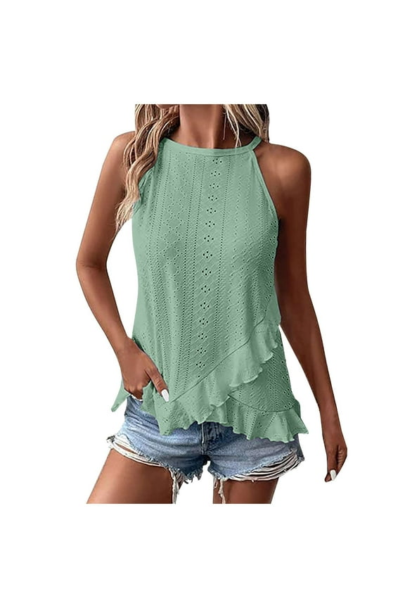 Women's Summer Tank Tops Halter Neck Blouse Cross Bandage Camisole Casual Chiffon Camis Camisoles Sleeveless Shirts for Girls Solid Color Print Tops Green XL