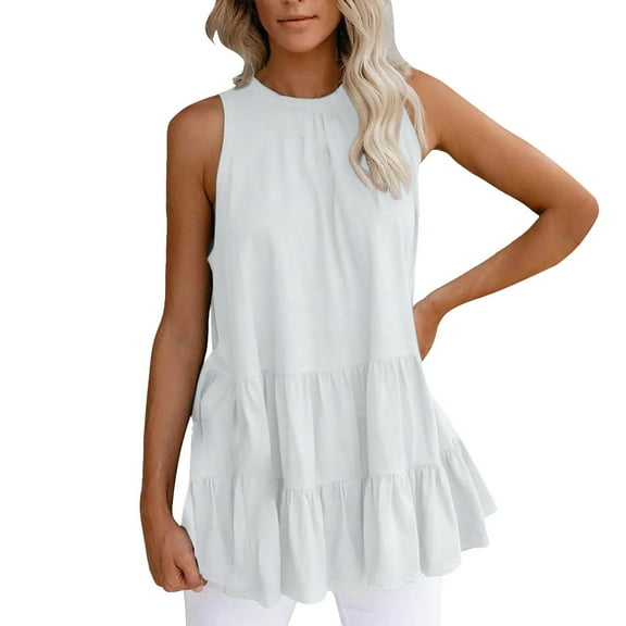 HAPIMO Women's Summer Tank Tops Halter Neck Blouse Flowy Swing Layer Camis Vest Basic Tunic Camisole Solid Color Print Tops Sleeveless Shirts for Girls White XL