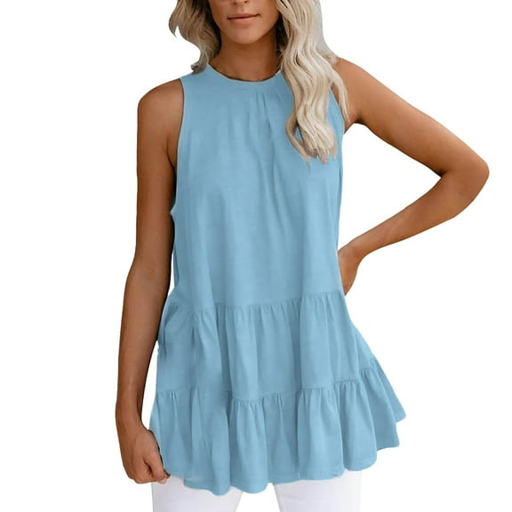 HAPIMO Women's Summer Tank Tops Halter Neck Blouse Flowy Swing Layer Camis Vest Basic Tunic Camisole Solid Color Print Tops Sleeveless Shirts for Girls Sky Blue M