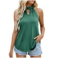 thumbnail image 1 of HAPIMO Women's Summer Tank Tops Halter Neck Blouse Hollow Out Strapless Camisole Solid Color Print Tops Sleeveless Shirts for Girls Casual Chiffon Camis Green L, 1 of 5