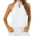 thumbnail image 1 of HAPIMO Women's Summer Tank Tops Halter Neck Blouse Hollow Out Strapless Camisole Solid Color Print Tops Sleeveless Shirts for Girls Casual Chiffon Camis Vest White M, 1 of 6