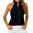 thumbnail image 1 of HAPIMO Women's Summer Tank Tops Halter Neck Blouse Hollow Out Strapless Camisole Solid Color Print Tops Sleeveless Shirts for Girls Casual Chiffon Camis Vest Black M, 1 of 6