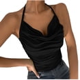 thumbnail image 1 of HAPIMO Women's Summer Tank Tops Halter Neck Blouse Twist Ruched Front Camisole Solid Color Print Tops Sleeveless Shirts for Girls Casual Loose Fit Camis Vest Sales Black XL, 1 of 7
