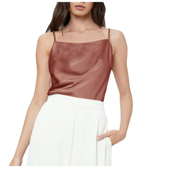 HAPIMO Women's Summer Tank Tops Halter Neck Blouse Twist Ruched Front Camisole Solid Color Print Tops Sleeveless Shirts for Girls Casual Loose Fit Camis Brown XXL