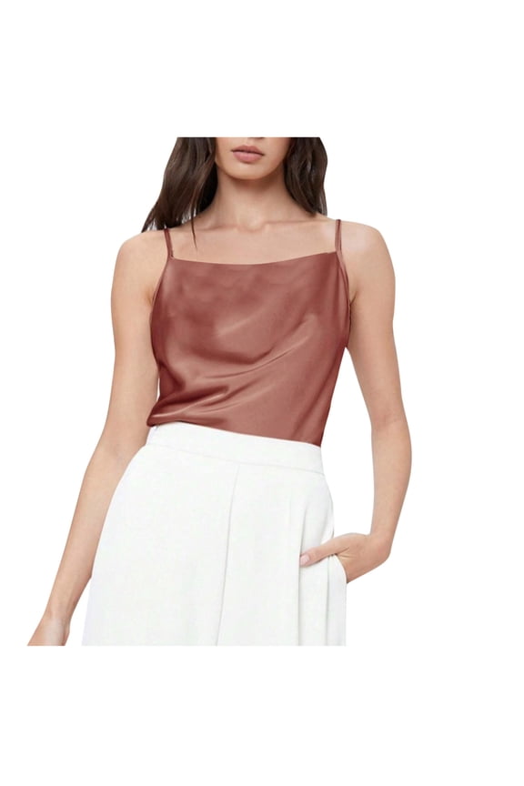 Women's Summer Tank Tops Halter Neck Blouse Twist Ruched Front Camisole Solid Color Print Tops Sleeveless Shirts for Girls Casual Loose Fit Camis Brown XXL