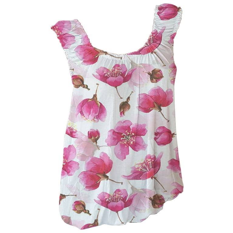 HAPIMO Women's Summer Tank Tops Pleat Flowy Camisole Square Neck Blouse  Ruffle Tunic Camis Vest Flower Print Tops Sleeveless Shirts for Girls Sales