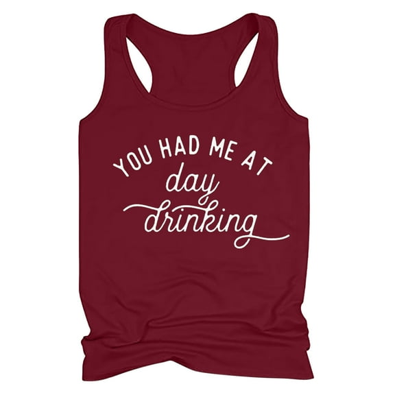 HAPIMO Women's Summer Tank Tops Racerback Basic Camisole Sleeveless Shirts for Girls Funny Letter Print Tops Casual Classic Fit Camis Vest O-Neck Blouse Wine M