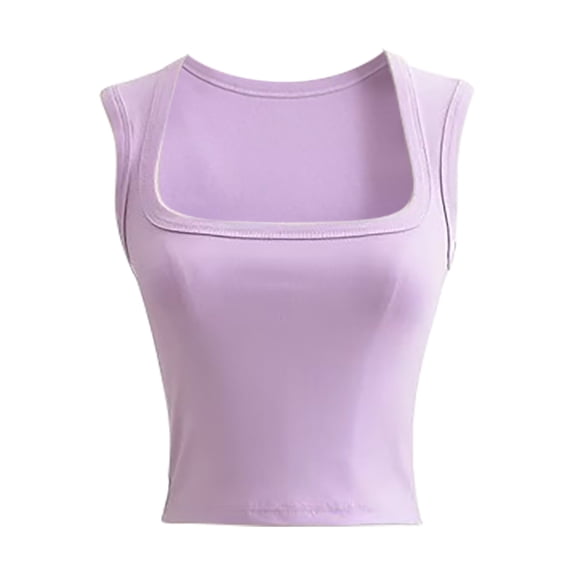 HAPIMO Women's Summer Tank Tops Ribbed Crop Camisole Round Neck Blouse Casual Slim Camis Vest Solid Color Print Tops Sleeveless Shirts for Girls Sales Purple S