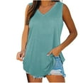thumbnail image 1 of HAPIMO Women's Summer Tank Tops Sleeveless Shirts for Girls Solid Color Print Tops O-Neck Blouse Pleat Flowy Camis Vest Basic Tunic Camisole Blue, 1 of 8
