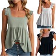 thumbnail image 1 of HAPIMO Women's Summer Tank Tops Solid Color Print Tops Square Neck Blouse Ruffle Ruched Trim Camisole Sleeveless Shirts for Girls Pleat Flowy Camis Vest Black XL, 1 of 9