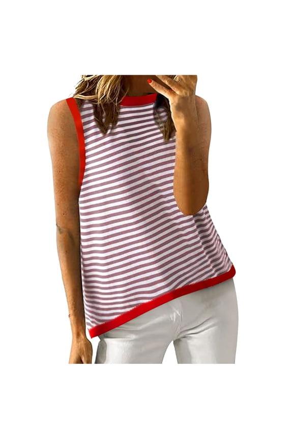 Women's Summer Tank Tops Stripe Print Tops Casual Relaxed Fit Camis Vest O-Neck Blouse Trendy Comfy Camisole Sleeveless Shirts for Girls s