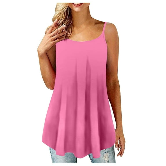 HAPIMO Women's Summer Tank Tops V-Neck Blouse Basic Tunic Camisole Solid Color Print Tops Sleeveless Shirts for Girls Pleat Flowy Swing Camis Pink XXXXL