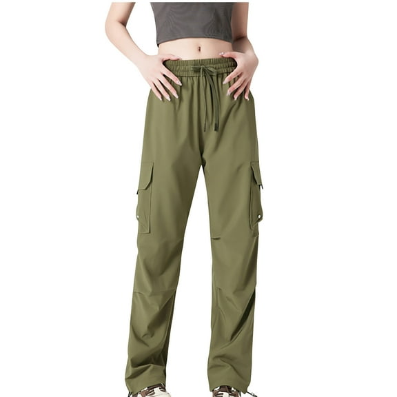 HAPIMO Women's Sweatpants Baggy Breathable Workout Athletic Pants Casual Straight Wide Leg Pants Elastic Waist Drawstring Trousers with Pockets Army Green M