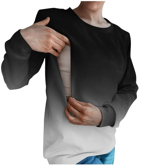 HAPIMO Women's Sweatshirts Casual Long Sleeve Crewneck Pullover Blouses Fall Winter Trendy Sweatshirts Gradient Color Side Zip Breastfeeding Tops Black XXL