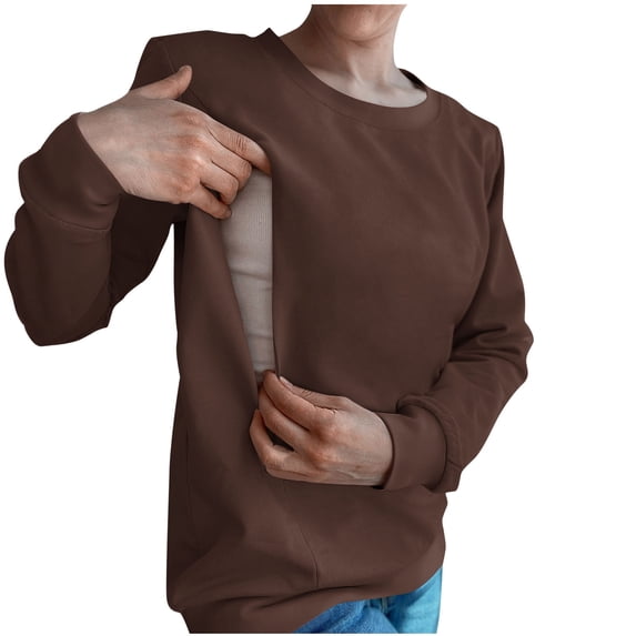 HAPIMO Women's Sweatshirts Casual Long Sleeve Crewneck Pullover Blouses Fall Winter Trendy Sweatshirts Solid Side Zip Breastfeeding Tops Coffee S