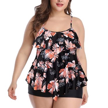 MakeMeChic Girl's Swimsuit Tankini Tropical Print Cut Out Wide Strap Girls Bathing Suits Size 10-12 - Product Details