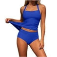 thumbnail image 1 of HAPIMO Women's Tankini Swimsuit Modest Two Piece Bathing Suits Swim Top with Bottoms Lightweight Summer Beach Vacation Suits with Built-in Bra Pads Blue M, 1 of 6