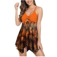 thumbnail image 1 of HAPIMO Women's Tankini Swimsuit Twist Ruced Front Hollow Bow Swimwear Sets Boho Floral Print Beachwear Pleat Swing Bathing Suit Summer Seaside Clothes for Girls Rollbacks Orange L, 1 of 7