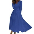 thumbnail image 1 of HAPIMO Women's Tea Length A Line Dress Solid Color Trendy V Neck Spring Elegant Casual High Waist Long Sleeve Blue XL, 1 of 6