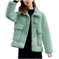 thumbnail image 1 of HAPIMO Women's Thick Fleece Coats Casual Comfy Long Sleeve Lapel Collar Button Down Jacket Solid Pocket Coat Winter Sherpa Fashion Warm Outerwear Green L, 1 of 7