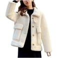 thumbnail image 1 of HAPIMO Women's Thick Fleece Coats Casual Comfy Long Sleeve Lapel Collar Button Down Jacket Solid Pocket Coat Winter Sherpa Fashion Warm Outerwear White XL, 1 of 5