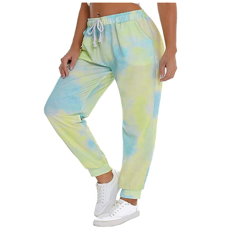 HAPIMO Women s Tie Dye Capri Pants Drawstring Workout Pants Slimming Stretch Athletic Running Yoga Leggings for Womenwith Pocket Green XL