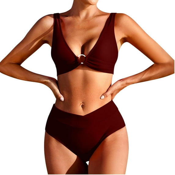 HAPIMO Women's Tiny Bikini Swimsuit Summer Seaside Clothes for Girls Solid Color Beachwear Strappy Bathing Suit Triangle Swimwear Sets Sales Red S