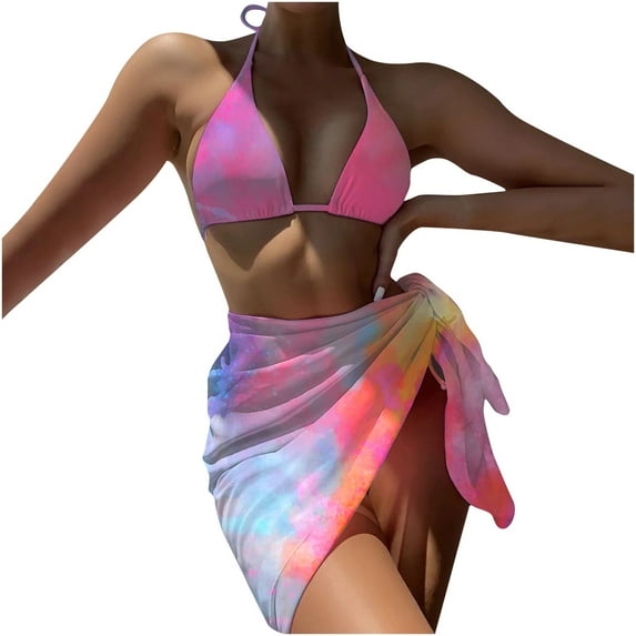 HAPIMO Women's Tiny Bikini Triangle Swimwear Sets Summer Seaside Clothes for Girls Solid Color Beachwear Strappy Bathing Suit Pink S