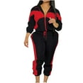 thumbnail image 1 of HAPIMO Women's Tracksuit Long Sleeve Lapel Tops Color Block Zip Up Jacket with Drawstring Jogger Pant Casual Sweatsuits Black XL, 1 of 6