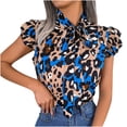 thumbnail image 1 of HAPIMO Women's Trendy Chiffon Loose Tops Clearance for Teen Girls Summer Tees Leopard Graphic Ruffle Sleeve Keyhole Neck Bowknot Pullover Elegant Casual Relaxed Blouses Khaki XL, 1 of 8