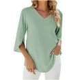 thumbnail image 1 of HAPIMO Women's Trendy Chiffon Loose Tops Tunic Clearance for Teen Girls Summer Tees Solid Color Half Sleeve V Neck Pullover Elegant Casual Relaxed Blouses Green S, 1 of 3
