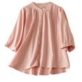 thumbnail image 1 of HAPIMO Women's Trendy Cotton Linen Loose Babydolls Shirts 3/4 Sleeve Summer Solid Color Ruched Crew Neck Button Pullover Elegant Casual Blouses for Teen Girls Pink XXL, 1 of 6
