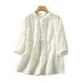 thumbnail image 1 of HAPIMO Women's Trendy Cotton Linen Loose Babydolls Shirts 3/4 Sleeve for Teen Girls Summer Solid Color Crew Neck Button Pullover Elegant Casual Relaxed Blouses White L, 1 of 6