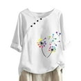 thumbnail image 1 of HAPIMO Women's Trendy Cotton Linen Loose Tops Clearance Summer for Teen Girls Short Sleeve V Neck Button Pullover Elegant Casual Ethnic Embroidery Blouses Floral Graphic White M, 1 of 6