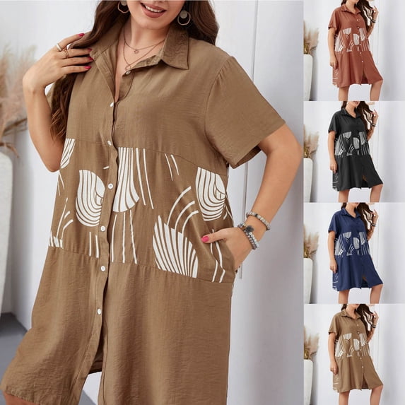 HAPIMO Women's Trendy Cotton Linen Loose Tops Dressy Shirts Summer Lapel Button Pullover Elegant Casual Plus Size Blouses for Teen Girls Floral Boho Colorblock Blue XL