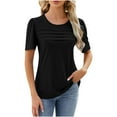 thumbnail image 1 of HAPIMO Women's Trendy Cotton Linen Loose Tops Dressy Tunic Clearance Elegant Casual Blouses for Teen Girls Summer Solid Color Ruched Short Sleeve Round Neck Pullover Black S, 1 of 3