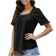 thumbnail image 1 of HAPIMO Women's Trendy Cotton Linen Loose Tops Square Neck Pullover for Teen Girls Solid Color Ruched Summer Tees Elegant Casual Relaxed Blouses Short Sleeve Black XL, 1 of 6