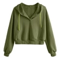 thumbnail image 1 of HAPIMO Women's Trendy Cropped Hooded Sweatshirts Drawstring Long Sleeve V Nevk Workout Crop Tops Lightweight Solid Pullover Hoodies Army Green S, 1 of 6