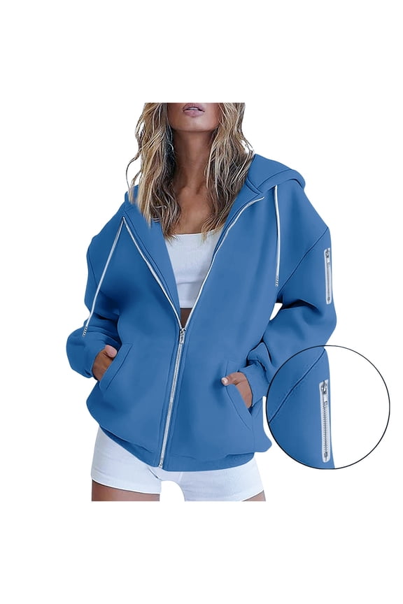 Women's Trendy Gradient Hoodies Loose Fit Long Sleeve Full Zip Hooded Sweatshirts Fall Winter Solid Pocket Workout Sweatshirts Navy XL