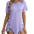 thumbnail image 1 of HAPIMO Women's Trendy Loose Basic Button Tops Dressy Tunic Round Neck Pullover for Teen Girls Summer Tees Short Sleeve Elegant Casual Relaxed Blouses Purple M, 1 of 8