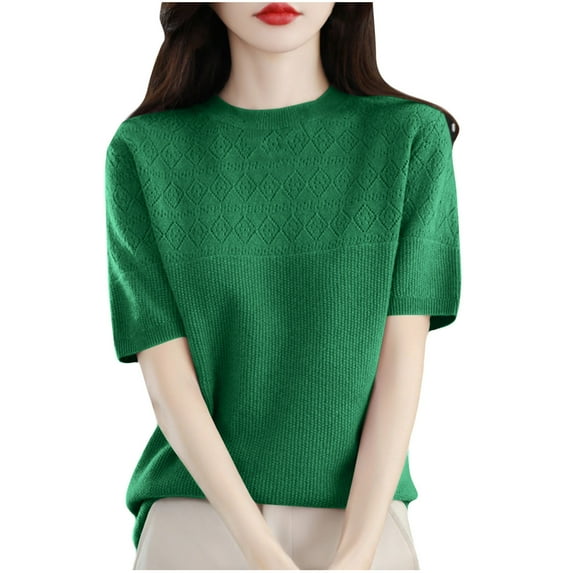 HAPIMO Women's Trendy Loose Basic Pullover Summer Tees Solid Color Short Sleeve Crew Neck Shirts Casual Relaxed Workout Blouses for Teen Girls Green S