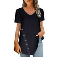 thumbnail image 1 of HAPIMO Women's Trendy Loose Button Pullover Dressy Tunic Clearance V Neck Shirts Casual Relaxed Workout Blouses for Teen Girls Solid Color Summer Tees Short Sleeve Black S, 1 of 6