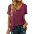 thumbnail image 1 of HAPIMO Women's Trendy Loose Cotton Lined Basic Pullover for Teen Girls Solid Color Ruched Summer Tees Short Sleeve V Neck Shirts Casual Relaxed Workout Blouses Red S, 1 of 6