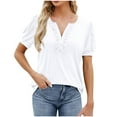 thumbnail image 1 of HAPIMO Women's Trendy Loose Cotton Lined Pullover Button Casual Workout Blouses for Teen Girls Solid Color Ruched Summer Tees V Neck Shirts Short Sleeve White XXL, 1 of 6