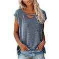 thumbnail image 1 of HAPIMO Women's Trendy Loose Cotton Lined Pullover Summer Tees Short Sleeve V Neck Keyhole Shirts Casual Relaxed Workout Blouses for Teen Girls Solid Color Gray L, 1 of 6